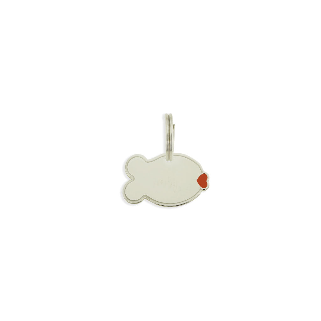 Medaglia piccola QR CAT in argento 925 a forma di pesciolino per identificare il proprio pelosetto mm 16X22
