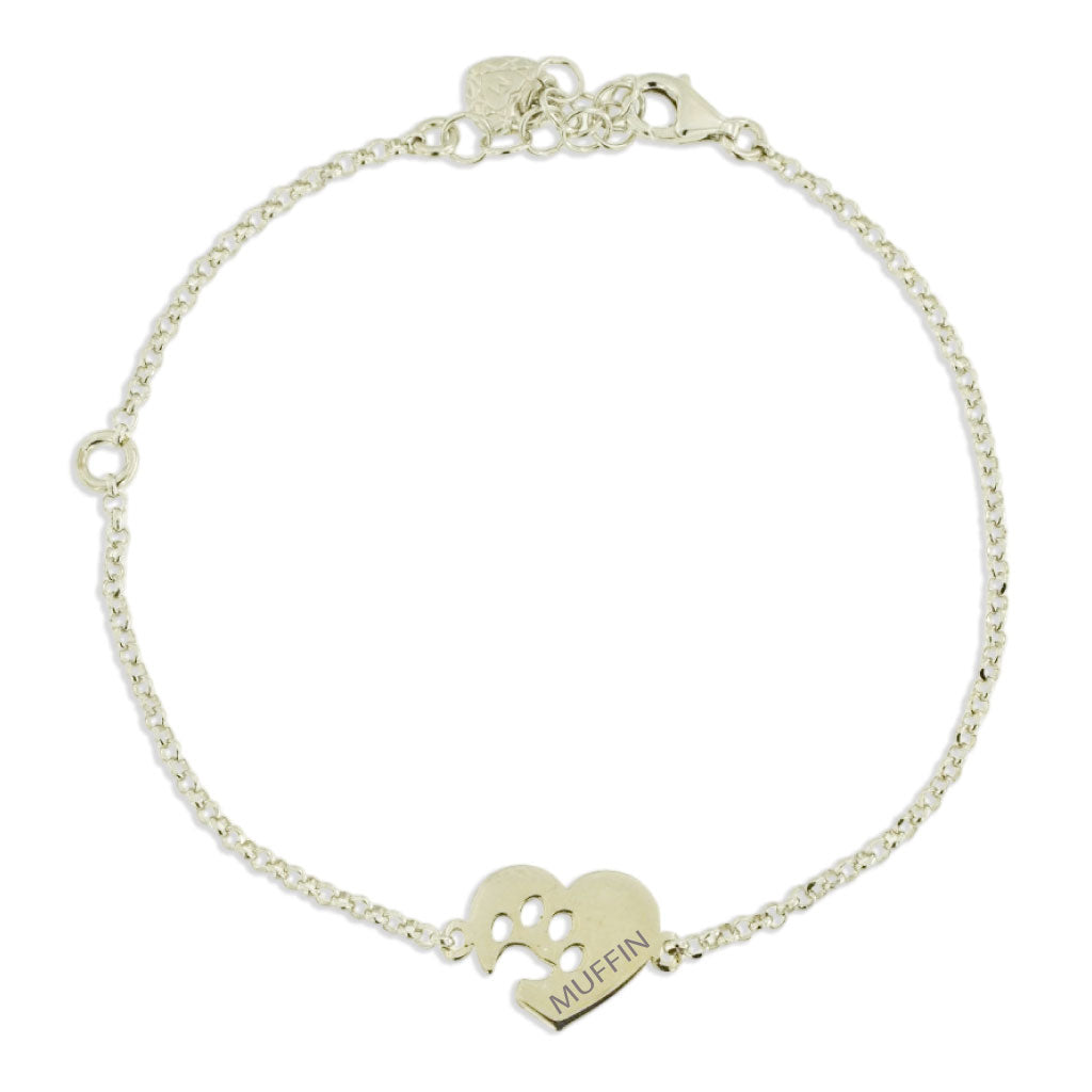 Bracciale  in argento 925 bianco personalizzabile a forma zampa con cane  lunghezza cm 40+3